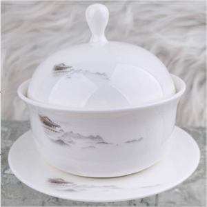 Service de table en porcelaine fine à motif paysage chinois à l'encre de soie, compatible lave-vaisselle, durable, pour hôtels et restaurants - Product Image 6