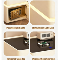 Table de chevet intelligente au design moderne, multifonctionnelle, avec chargeur sans fil, serrure à code, coffre-fort, dessus en bois et verre, 2 tiroirs