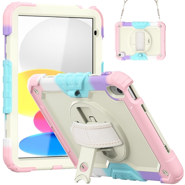 For iPad Case for Kid Built-in Kickstand and Shoulder Strap,With Pen Slot/For iPad 10, Air 5, Pro 11'' 2022,Mini 6 Tablet Cover