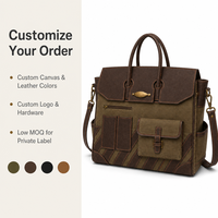 Sac fourre-tout pour ordinateur portable en toile olive 3455, multi-poches, rayures diagonales marron foncé, grande capacité, sac à main de voyage pour femme, sac de week-end