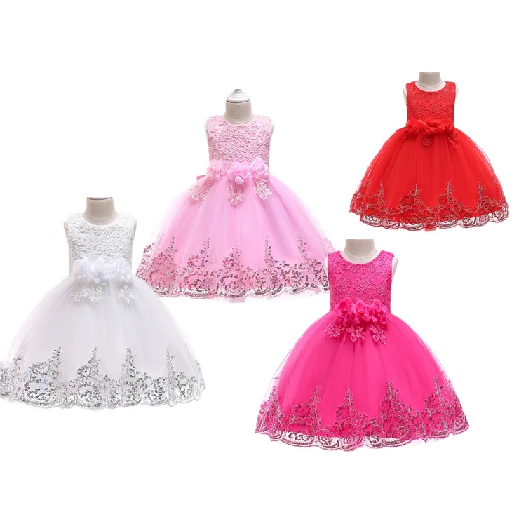 European style girl wedding dress for kids lovely birthday party sleeveless tutu dresses for child clothing 2-10 years old