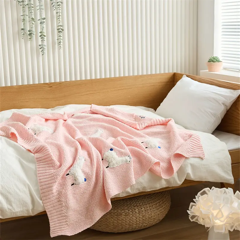 Toptan kabarık koyun kuzu desen pamuk örme atmak battaniye çocuk yatak örtüsü çocuk kanepeler araba ve uçak için kullanılan