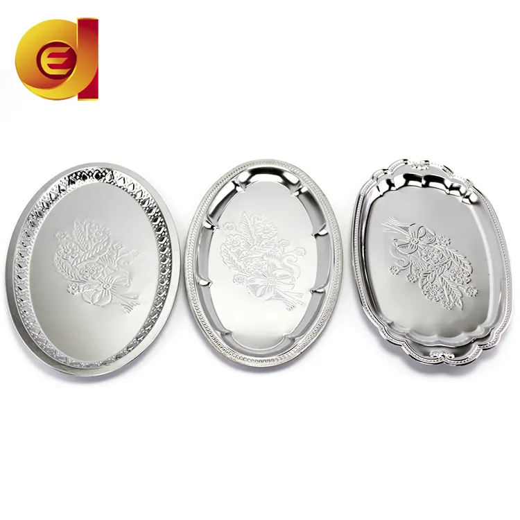 Nice price stainless steel egg shape three kinds flower pattern lunch plate
