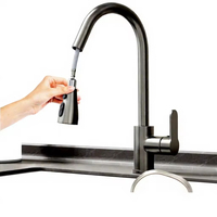 Robinet de cuisine moderne en laiton, monocommande, avec douchette extractible, rotatif, avec cartouche céramique, finition brossée imitation fil de fer
