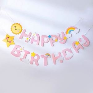 Cumpleaños Feliz fiesta Banner Arco Iris nubes "Feliz cumpleaños" estrella sol Luna tela cumpleaños colgante Banner guirnalda - Product Image 1