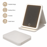 Espejo de Maquillaje Plegable con Luz LED, Espejo Cosmético Portátil de Viaje, Marco de Plástico, Espejo de Vanidad HD, Logotipo Personalizado, OEM, ODM