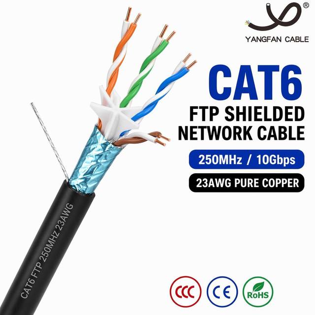 CAT6 FTP 250MHz Shielded Network Cable 23AWG Solid Copper Foil Screened Ethernet LAN Wire for Computer Data Center PoE 10Gbps