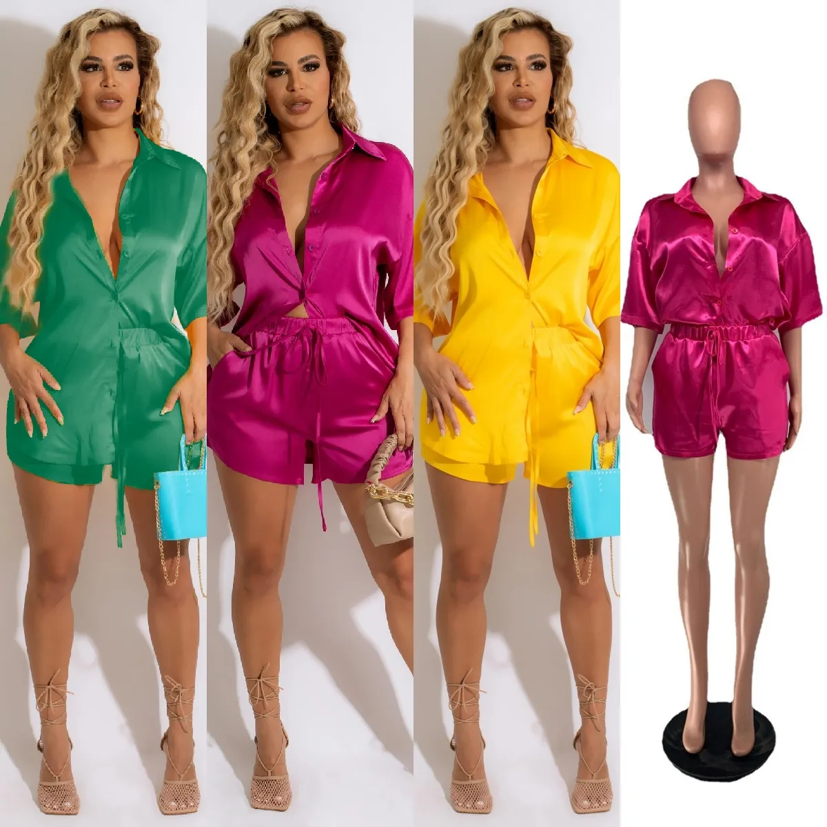 DP2018 New Collection Summer Clothes Plus Size Women's Blouses 2 Piece Two Piece Short Set