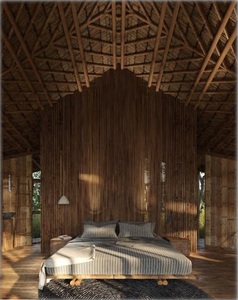 Nouveau Bungalow Éco-responsable à 180° de vue pour Complexes Hôteliers ou Airbnb, Camping Glamour, Maison Préfabriquée Durable 40 HC avec Toit en Chaume N2 Bambou - Product Image 1