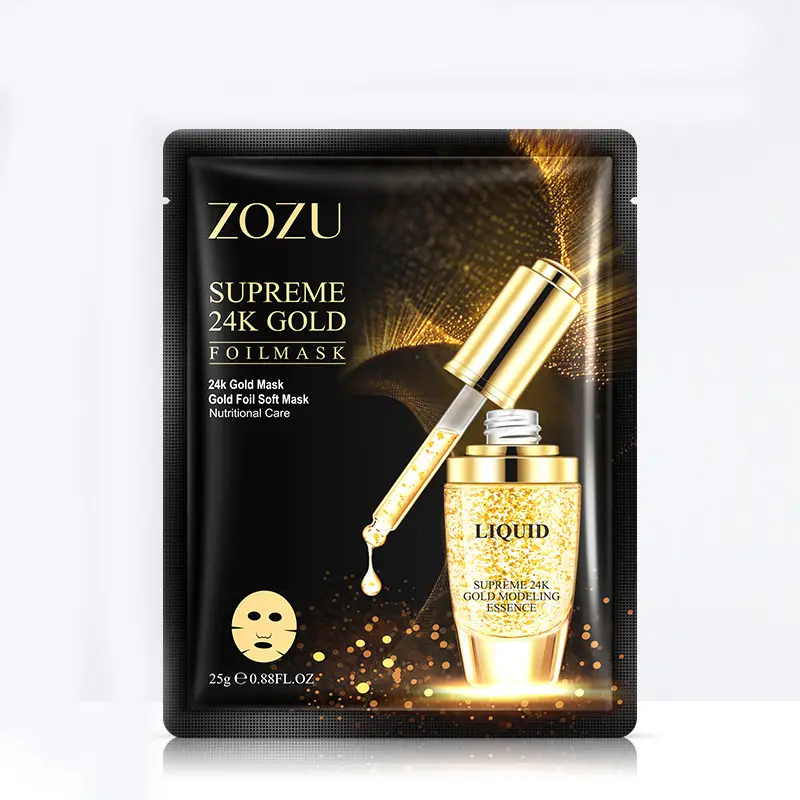 Zozu etiqueta facial mascarillas, produto novo, hidratante de beleza, anti-envelhecimento, máscara facial 24k, folha de ouro