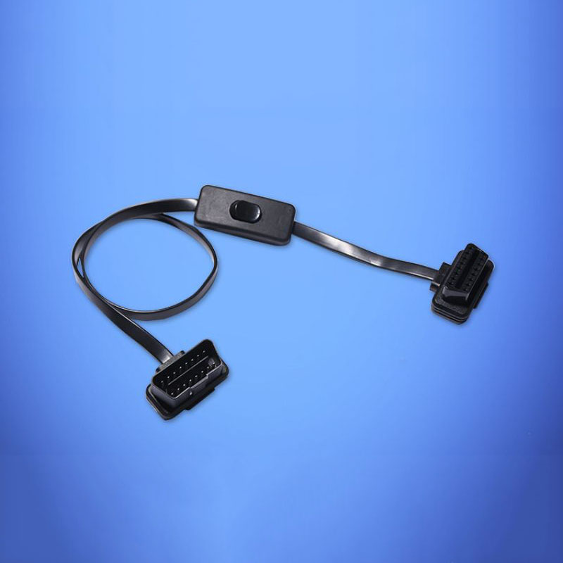 ultra thin noodle elbow with switch OBD extension cable OBD2 cable