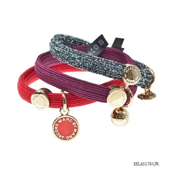 Pulsera de dijes de metal con logo personalizado para mujer, coletero, lazos para el cabello, banda elástica para el pelo, diadema para mujer