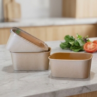 Vente en gros de bols à salade en papier kraft biodégradable, conteneur rectangulaire avec couvercle, logo personnalisé, 500 ml, 650 ml, 750 ml, 1000 ml pour restaurant