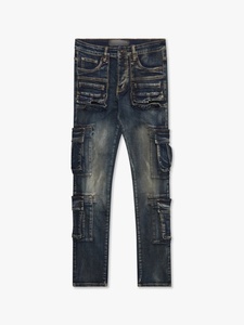 Jeans en denim pour homme HaiYao 2026, sur mesure, de haute qualité, vintage, lavage délavé, coupe skinny, poches, streetwear, hip-hop, OEM ODM, marque AM, coton - Product Image 1