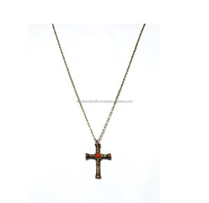Collier avec pendentif croix en laiton, chaîne en or pour hommes, acier inoxydable, nouvelle mode - Product Image 4