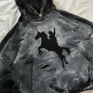 Personnalisé poids lourd lavage à l'acide Hoodies hommes Vintage 100% coton surdimensionné pull à capuche en détresse Streetwear sweat pour homme - Product Image 4