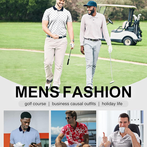 Alto rendimiento verano fresco poliéster Mans moda manga corta rendimiento humedad cuello estampado Golf Polo camisa - Product Image 6