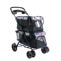 Poussette pliable pour animaux de compagnie, double couche, 4 roues, cadre en fer, maille respirante, pour toutes les saisons, pour chiots et chats