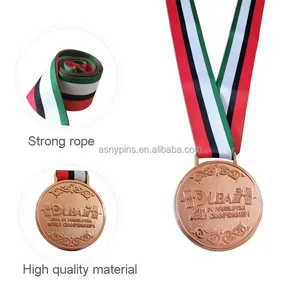 3D压花镀铜圆形定制标志奖牌，用于动力提升世界锦标赛
