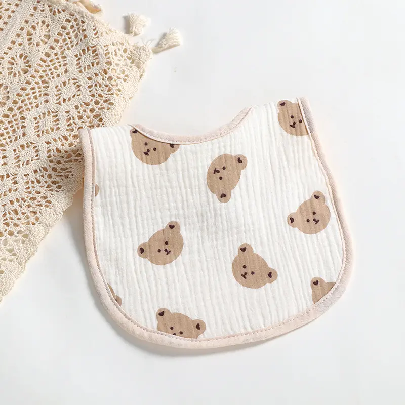 थोक लार तौलिया कपास 6 परतें त्रिकोण स्कार्फ बेबी बिब्स छोटे भालू रेनब तौलिए शुरुआती बिब्स बेबी फीडिंग डबल