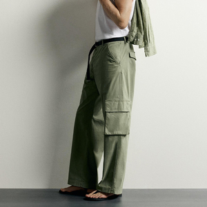 <span class=keywords><strong>Pantaloni</strong></span> Tattici Casual da Uomo Hudao Nuovo Stile, Verdi, Gamba Dritta, Cargo <span class=keywords><strong>con</strong></span> Tasche a Patta, <span class=keywords><strong>Pantaloni</strong></span> da Lavoro in Tela Utility - Product Image 6