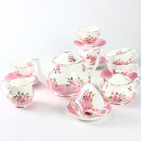 Ensemble de service à thé en céramique de luxe rose pour filles en porcelaine fine
