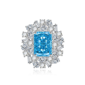 Nouveau Collier Bague en Cuivre 10*14mm avec Zircon Bleu Marine Rectangulaire, Ensemble de Bijoux de Haute Qualité avec Diamant à Haute Teneur en Carbone Taille Fleur Givrée - Product Image 5