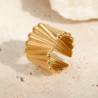 KITI Chic 18 Karat Gold Edelstahl Breitband Ring Strukturierte verstellbare Aussage Schmuck für Frauen