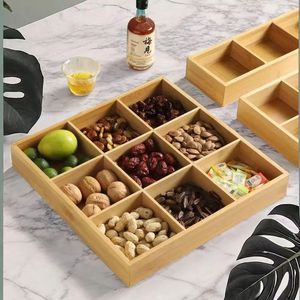 Bamboo Divided <b>Tray</b> Nine Compartment Serving Plate For Snacks Fruits <b>Tea</b> Coffee Desktop Use - Product Image 4