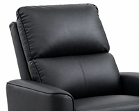 Fauteuil inclinable moderne en cuir noir avec structure en bois, accoudoirs incurvés réglables manuellement, fauteuil de salon
