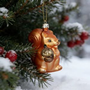 Ornamento di Scoiattolo in Vetro Ambrato Fatto a Mano di Alta Qualità con Design a Ghianda, Ciondolo per Albero di <span class=keywords><strong>Natale</strong></span>, Set <span class=keywords><strong>Regalo</strong></span> Tematico Foresta - Product Image 1