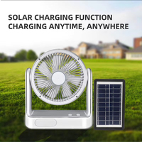 Ventilateur de table solaire rechargeable de 8 pouces, fonctionnant en courant alternatif et continu, 2 vitesses, ventilateur portable d'urgence avec sortie USB, ampoule LED intégrée