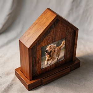 Urne funéraire pour animaux de compagnie en forme de maison, en bois de noyer, avec fenêtre photo et logo personnalisé, pour cendres de chien, souvenir commémoratif, objet de collection - Product Image 4