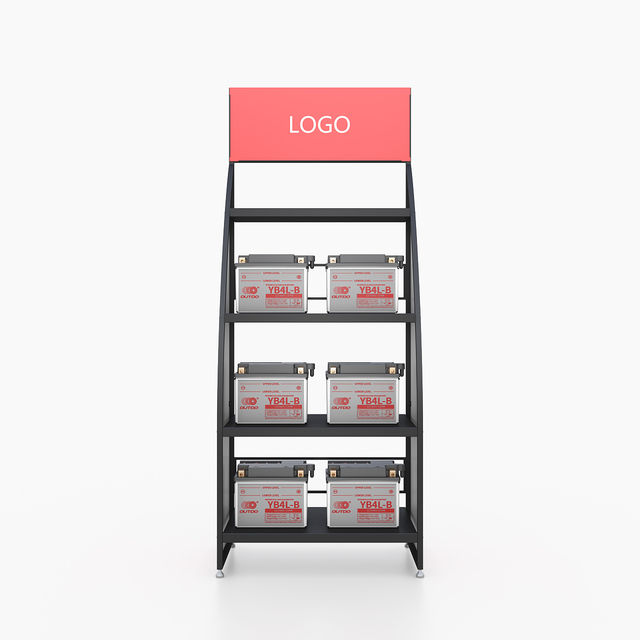 Custom logo 4s New Energy Shop Retail Store Fixture Metal Stand 4 Tier Lithium Electric Car Battery Display Rack