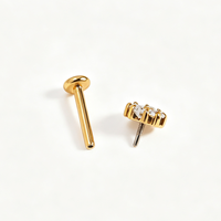 Perhiasan Tubuh YW Stainless Steel 18G Internally Threaded Flat Back Labret Stud Tragus Helix CZ