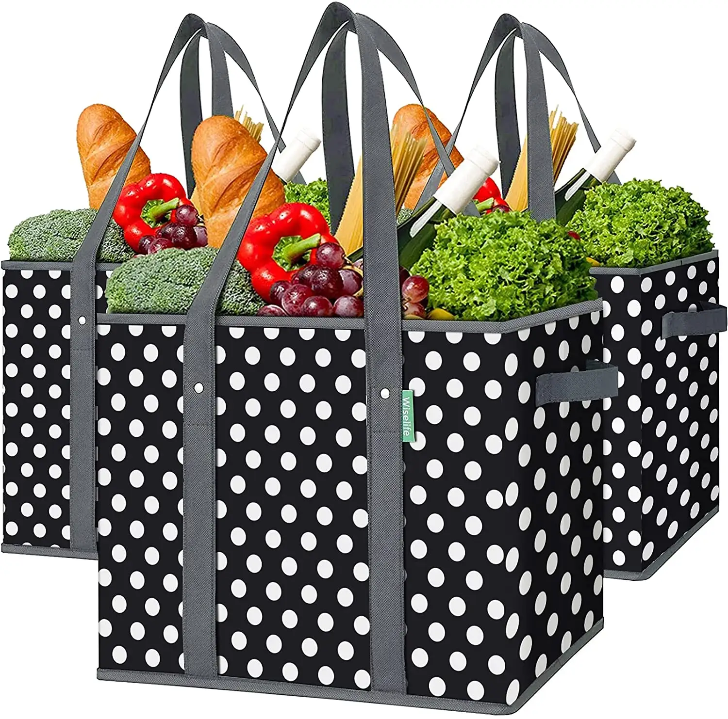 Wholesale Reusable Triple Layer Structure Grocery Tote Bag Shopping Container Picnic Basket with Reinforced Sturdy Long Handle