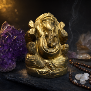 Sculpture artisanale de Ganesh en pierre de pyrite - Figurine de l'Idole du Seigneur Ganesha en cristaux et pierres précieuses - 3 pouces et 370 grammes - UN EXEMPLAIRE - Product Image 3
