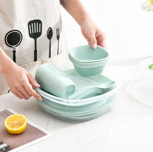 <span class=keywords><strong>Set</strong></span> Kotak Makan Plastik Portabel Desain Minimalis Modern untuk Berkemah Piknik Pesta Piring Sumpit <span class=keywords><strong>Set</strong></span> Peralatan Makan 54-Piece - Product Image 6