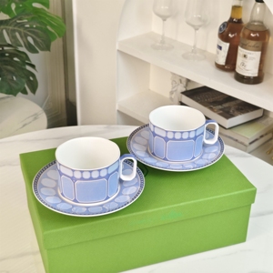 New European Luxury Blue Bone China Eco-Friendly Reusable Coffee <b>Cup</b> Set with Handle for Commercial Gifts - Product Image 1