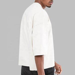 Venda Direta de Fábrica Camiseta Branca Cropped com Ombros Caídos Personalizada com Logo Impressa Camiseta de Algodão Boxy para Homens - Product Image 2