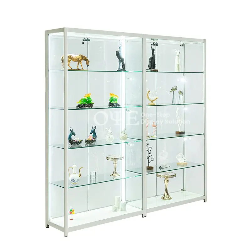 Showcase Manufacturer Aluminum frame full view wall display case glass cabinet for chain shops wholesale