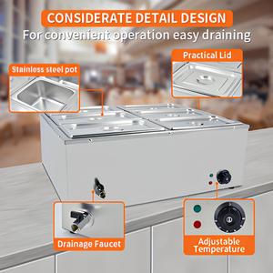 Bain-<span class=keywords><strong>marie</strong></span> de comptoir en acier inoxydable argenté 600W avec bac 1/4 GN 110V/220V pour la restauration - Product Image 5