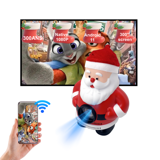 Anxin New Innovative Video Projector 300'' Big Screen 4k Santa Claus Home Theater Projector Kids Christmas Gifts Projectors