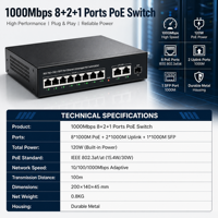 8+1+2 PoE-Switch für Hotel Büro Schule Kleinunternehmen Netzwerkzugang PoE-Betriebene Geräte