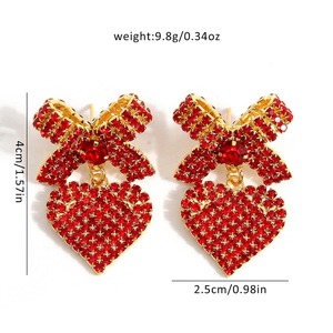 Popular <b>Red</b> Rhinestone Heart Pendant Stud <b>Earrings</b> for Women Versatile Design Sparkling Drop Fashionable Personality Jewelry - Product Image 6