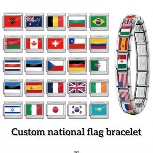 Pulsera de dijes italiana al por mayor, pulsera de dijes con bandera nacional, pulsera de acero inoxidable con eslabones, joyería de moda DIY para mujer, regalo - Product Image 1