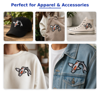 Patchs brodés personnalisés thermocollants OEM/ODM en sergé, motifs poissons mignons pour vêtements, chapeaux et sacs