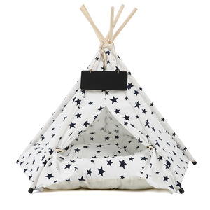 Tente <span class=keywords><strong>tipi</strong></span> pour chien de luxe imprimée, non en bois, lavable, avec motif étoiles <span class=keywords><strong>bleu</strong></span> <span class=keywords><strong>marine</strong></span>, lit d'intérieur confortable - Product Image 1