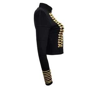 <span class=keywords><strong>Veste</strong></span> noire à col rond pour femme, décontractée, à manches longues, boutonnée, coupe courte et ajustée, style Napoléon, pour le quotidien et la ville, Nouveauté 2026 - Product Image 4