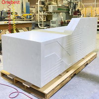 Comptoirs d'accueil en surface solide Corian à design en forme de diamant, modernes, en pierre blanche, pour clinique dentaire